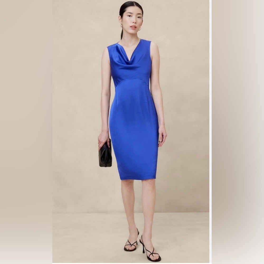 Banana Republic Azul Blue Cowl Textured Faux Satin Dress Size Size 8 NEW